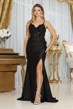 Load image into Gallery viewer, LA Merchandise LA2043 V-Neck Satin Embellished Prom Evening Dress - BLACK - Dress LA Merchandise
