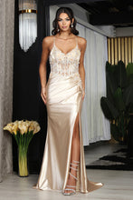 Load image into Gallery viewer, LA Merchandise LA2043 V-Neck Satin Embellished Prom Evening Dress - CHAMPAGNE - Dress LA Merchandise