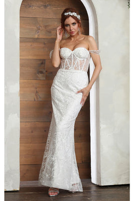 LA Merchandise LA2044B Sexy Corset Bodice Ivory Bridal Long Lace Dress - IVORY - Dress LA Merchandise