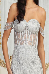 LA Merchandise LA2044 Lace Off-Shoulder Long Prom Dress - - Dress LA Merchandise