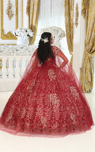 LA Merchandise LA204 Detachable Cape Glitter Ball Quinceanera Gown - - LA Merchnadise