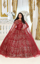 Load image into Gallery viewer, LA Merchandise LA204 Detachable Cape Glitter Ball Quinceanera Gown - BURGUNDY - LA Merchnadise