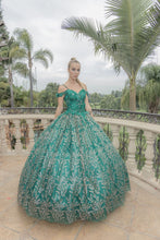 Load image into Gallery viewer, LA Merchandise LA204 Detachable Cape Glitter Ball Quinceanera Gown - HUNTER GREEN - LA Merchnadise