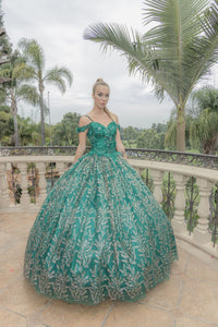 LA Merchandise LA204 Detachable Cape Glitter Ball Quinceanera Gown - HUNTER GREEN - LA Merchnadise