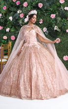 Load image into Gallery viewer, LA Merchandise LA204 Detachable Cape Glitter Ball Quinceanera Gown - ROSE GOLD - LA Merchnadise