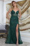 Load image into Gallery viewer, LA Merchandise LA2054 V-Neck Illusion Glitter Mermaid Pageant Dress - HUNTER GREEN - Dress LA Merchandise