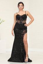 Load image into Gallery viewer, LA Merchandise LA2055 Corset Sequin Embellished Slit Evening Dress - BLACK - Dress LA Merchandise