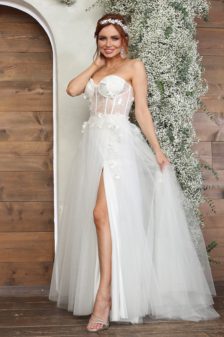 LA Merchandise LA2059B Bustier Embellished A-Line Ivory Wedding Dress - IVORY - Dress LA Merchandise