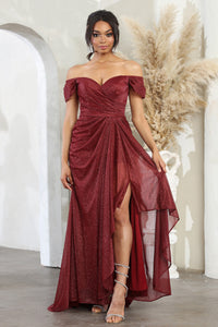 LA Merchandise LA2063 Sweetheart High-Low Glitter Formal MOB Gown - BURGUNDY - Dress LA Merchandise