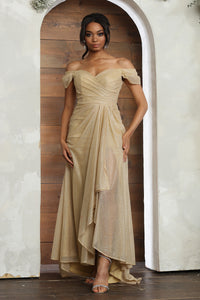 LA Merchandise LA2063 Sweetheart High-Low Glitter Formal MOB Gown - GOLD - Dress LA Merchandise