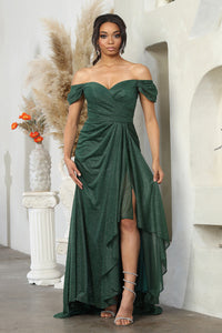 LA Merchandise LA2063 Sweetheart High-Low Glitter Formal MOB Gown - HUNTER GREEN - Dress LA Merchandise