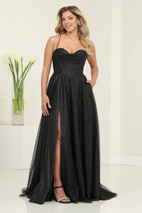 LA Merchandise LA2064 A-line Glitter Sweetheart Open Back Prom Gowns - BLACK - LA Merchandise