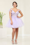 Load image into Gallery viewer, LA Merchandise LA2066 V-Neck Glitter Short Floral Cocktail Dress - LILAC - Dress LA Merchandise