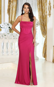 LA Merchandise LA2068 Lace up Back Pleated Corset Gala Gown - MAGENTA - Dress LA Merchandise