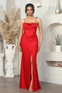 LA Merchandise LA2068 Lace up Back Pleated Corset Gala Gown - RED - Dress LA Merchandise
