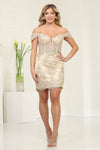 Load image into Gallery viewer, LA Merchandise LA2069 Corset Embroidered Short Cocktail Dress - CHAMPAGNE GOLD - Dress LA Merchandise