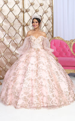 LA Merchandise LA206 Off Shoulder Puff Sleeves Quinceanera Ball Gown - BLUSH GOLD - Dress LA Merchandise
