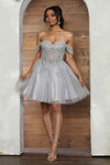 Load image into Gallery viewer, LA Merchandise LA2080 Leafy Pattern Tulle Off Shoulder Dama Dress - SILVER - Dress LA Merchandise