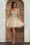 Load image into Gallery viewer, LA Merchandise LA2080 Leafy Pattern Tulle Off Shoulder Dama Dress - CHAMPAGNE - Dress LA Merchandise