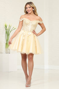 LA Merchandise LA2081 Floral Lace Sweetheart Short Bridesmaid Dress - CHAMPAGNE - Dress LA Merchandise