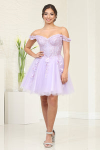 LA Merchandise LA2081 Floral Lace Off Shoulder Short Bridesmaid Dress - LILAC - Dress LA Merchandise