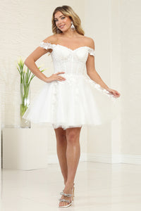 LA Merchandise LA2081 Floral Lace Off Shoulder Short Bridesmaid Dress - IVORY - Dress LA Merchandise
