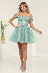 LA Merchandise LA2081 Floral Lace Off Shoulder Short Bridesmaid Dress - SAGE - Dress LA Merchandise