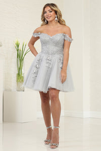 LA Merchandise LA2081 Floral Lace Off Shoulder Short Bridesmaid Dress - SILVER - Dress LA Merchandise