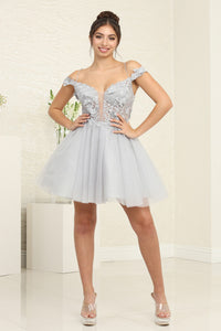 LA Merchandise LA2090 3D Butterfly A-Line Cocktail Short Dress - SILVER - Dress LA Merchandise