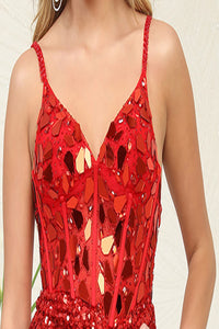 LA Merchandise LA2095 V-Neck Cut Glass Short Prom Sequin Dress - - Dress LA Merchandise