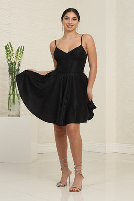 LA Merchandise LA2096 Short Corset Glitter A-line Hoco Dress - BLACK - Dress LA Merchandise