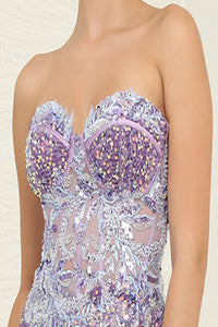 LA Merchandise LA2098 Victorian Lilac Short Sequin Fitted HoCo Dress - - Dress LA Merchandise