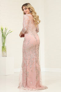 LA Merchandise LA2101 Sheer Floral V-Neck Mother of the Bride Dress - - Dress LA Merchandise