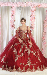 LA Merchandise LA210 Quinceanera Dress With Cape - BURGUNDY - LA Merchnadise