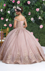 LA Merchandise LA220 Off Shoulder Floral Embroidery Quince Ball Gown - - Dress LA Merchnadise