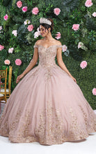 Load image into Gallery viewer, LA Merchandise LA220 Off Shoulder Floral Embroidery Quince Ball Gown - ROSE GOLD - Dress LA Merchnadise