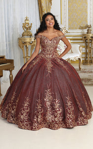 LA Merchandise LA220 Off Shoulder Floral Embroidery Quince Ball Gown - - Dress LA Merchnadise