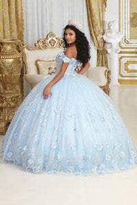 LA Merchandise LA225 Glitter Floral Applique Quinceanera Gown - - LA Merchandise