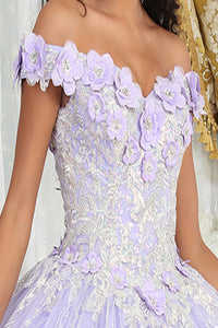 LA Merchandise LA225 Glitter Floral Applique Quinceanera Gown - - LA Merchandise