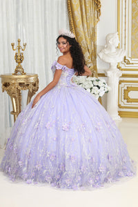 LA Merchandise LA225 Glitter Floral Applique Quinceanera Gown - - LA Merchandise