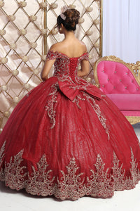 LA Merchandise LA227 Burgundy/Gold Embroidered Corset Quince Ball Gown - - LA Merchandise