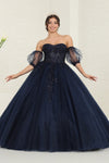 Load image into Gallery viewer, LA Merchandise LA237 Corset Floral Sequin Applique Prom Ball Gown - NAVY - LA Merchandise