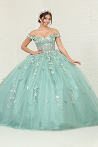 LA Merchandise LA240 Sweetheart Butterfly Appliqued Quinceanera Gown - SAGE - LA Merchandise