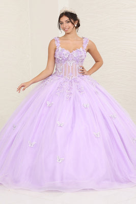 LA Merchandise LA242 3D Appliqued Glitter Sleeveless Quinceanera Gown - LILAC - LA Merchandise