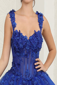 LA Merchandise LA242 3D Appliqued Glitter Sleeveless Quinceanera Gown - - LA Merchandise