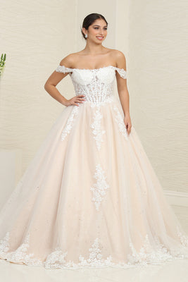 LA Merchandise LA253B Ivory/Nude Floral Bridal Ball Gown - IVORY NUDE - LA Merchandise