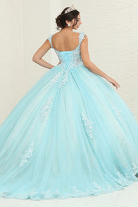 LA Merchandise LA253 Tiffany/BlueNude Floral Lace Quince Gown - - LA Merchandise