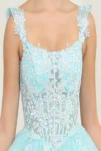 LA Merchandise LA253 Tiffany/BlueNude Floral Lace Quince Gown - - LA Merchandise