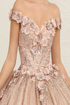 Load image into Gallery viewer, LA Merchandise LA255 Floral Appliqued Champagne Sequin Ball Gown - - LA Merchandise
