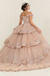 Load image into Gallery viewer, LA Merchandise LA255 Floral Appliqued Champagne Sequin Ball Gown - - LA Merchandise